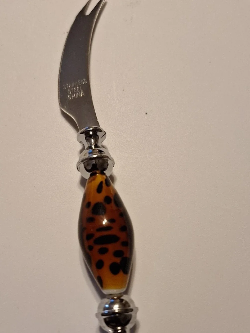 Decorative Cheese Fork with Amber Leopard Glass Handle